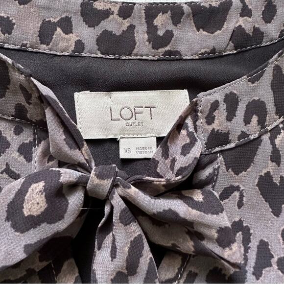 Loft Outlet Dress Gray Black Leopard Animal Print Long Sleeve Mini Dress Size XS - Picture 2 of 11